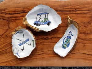 Golf-Themed Oyster Shell Ring Dish – Handcrafted Jewelry Holder Gift - Picture 1 of 8