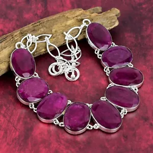Kashmiri Red Ruby Gemstone Handmade 925 Sterling Silver Jewelry Necklace - Picture 1 of 5