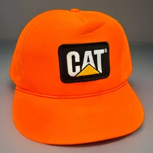 VTG CAT Full Foam Snapback Cap Hat Neon Orange Rope Patch By Sportsman - Picture 1 of 12