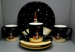 Certified International MIDNIGHT PENGUIN 9-pc Set 3 dinner 3 dessert 3 mug - Picture 1 of 3