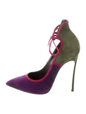 Zapatos de salón CASADEI de gamuza verde y púrpura bloques de color tacones de hoja talla 7,5 muy buenos Foto 1 de 4