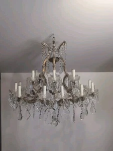 Antique / Vintage Crystal Chandelier Lighting Fixture Ceiling Lamp - Picture 1 of 12