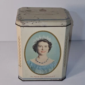 HM QUEEN ELIZABETH & DUKE of EDINBURGH TIN TEA CAN BOX - CORONATION 1953 - Picture 1 of 10