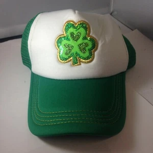 SPRITZ GREEN/WHITE LUCKY CLOVER TRUCKER HAT ADJUSTABLE FIT - Picture 1 of 3