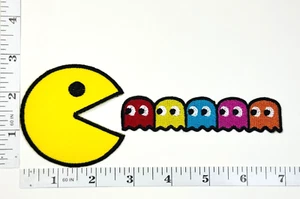Embroidered 2-Patch Set - Iron-on - Colorful - Pac-Man + Ghosts - Picture 1 of 1