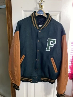 Excelled New York Varsity Letterman Leather & WOOL Green Jacket USA L Outerwear - Image 1 of 4