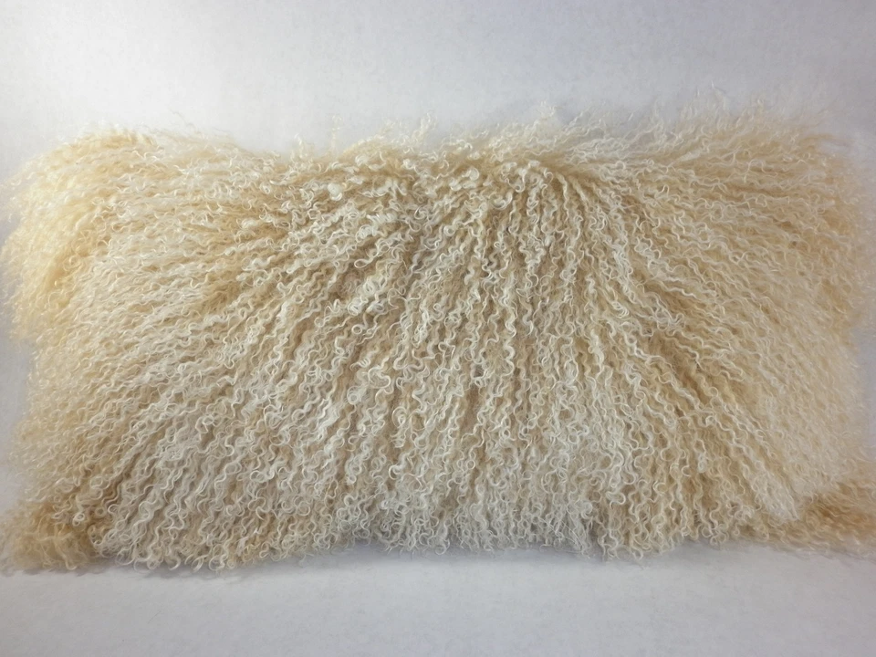 Real Mongolian Tibetan Lamb Fur Beige Snow top Pillow Tan Tibet cushion - Image 1 of 1