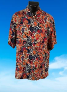 Camisa Deportiva Brioni Para Hombres Rara Naranja Roja Cachemira Abotonada M Rayón Italia $1195 - Imagen 1 de 7