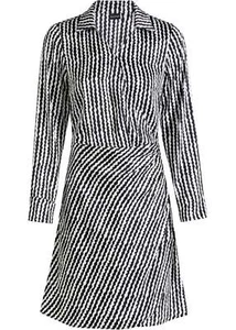 Kleid in Wickeloptik Gr. 48 Schwarz Weiß Graphisch Damen Freizeitkleid Neu - Bild 1 von 1
