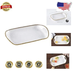 Golden Salerno Rectangular Serving Tray - Elegant White & Gold Design - Picture 1 of 8
