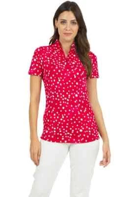 NWT Ladies IBKUL EVELYN Red White Short Sleeve Mock Golf Shirt - S XL & XXL - Image 1 of 3