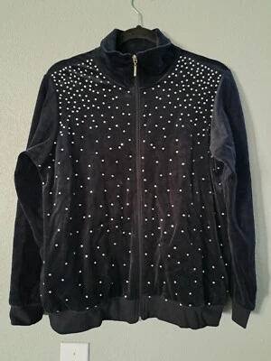 Chaqueta De Colección Anthony Richards Terciopelo Negro Estrás Bolsillos Profundos Pequeña Med Foto 1 de 4