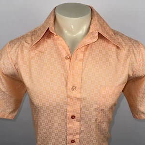 Towncraft Shirt Vtg 60s Disco Hippy Dagger Collar Orange Penneys Medium Men 15.5 - Picture 1 of 13