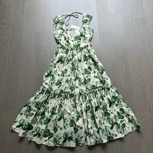 Cara Cara Claire Kleid oliv hängend Orchideen grün Blumen Midi Größe 4 - mit Etikett - Bild 1 von 12