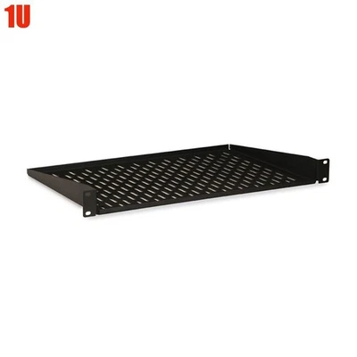 1U 19" Cantilever Server Shelf Vented Shelves Rack Mount Steel Black 12" Deep - Image 1 of 4