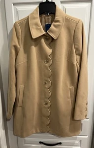 NEW NWT CROWN & IVY Brown Tan Double Breasted Pea Coat Scalloped Edge Sz L - Picture 1 of 10