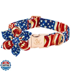 Elegantes Hundehalsband Little Tail Independence, Patriotisches Haustierhalsband mit Blume - Bild 1 von 5