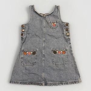 Vestido Jersey Niñas Denim Talla 7 Bordado Floral Bolsillos Otoño Informal De Colección - Imagen 1 de 6