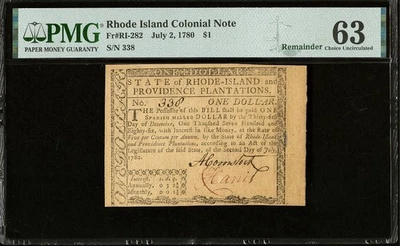 1780 RHODE ISLAND American Revolution Colonial Currency Bank Note RI-282, PMG 63 - Image 1 of 4