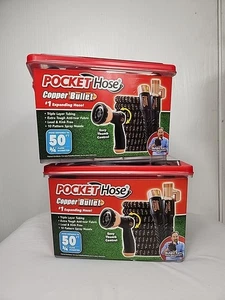 2 Taschenschlauch Kupferkugel erweiterbar Gartenschlauch 50 Fuß EA Daumensprühdüse - Bild 1 von 7