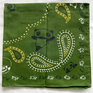 Vintage Bandana Green Cotton Yellow Black Paisley &Panda Pattern Handkerchief 21 - Picture 1 of 3