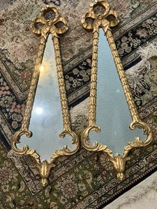 Pair of 18th Century-Style French Gilt Wood Mirrors Rococo Bow Lot Gilded - Picture 1 of 8