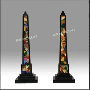 36" two pcs black Marble Obelisk malachite Inlay home decor art & collectibles - Picture 1 of 3