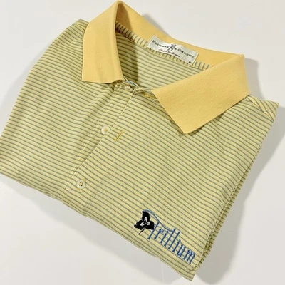 Fairway & Greene Golf Polo Shirt Mens L Yellow Blue Stripe Embroidered Trillium - Image 1 of 4