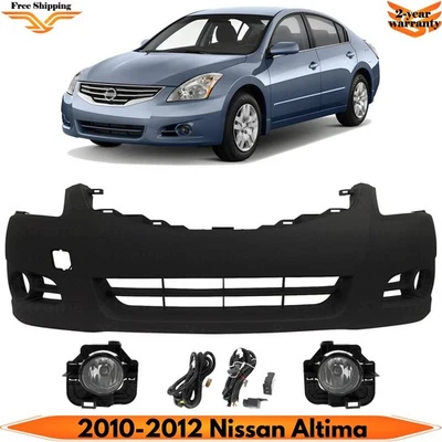 Front Bumper Cover Primed Plastic & Fog Lights Kit For 2010-2012 Nissan Altima - Image 1 of 4