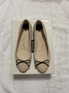LOUIS VUITTON Monogram Embossed Pumps ballet shoes Ribbon Beige 37/US7 NoBox - Picture 1 of 24