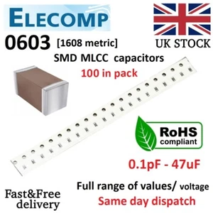 0603 Capacitors Range 0.1pF - 47uF NPO,X7R 100 pcs per pack Free P&P UK stock - Picture 1 of 4