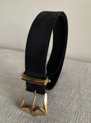 Escada Suede Black Leather Womens Belt Made in Italy Sz M Gold Tone Buckle - Image 1 of 4