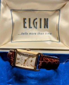 Vintage Men's Lord Elgin ShockMaster 14K Gold Filled Tank Dress Style 21J w/ Box - Picture 1 of 13