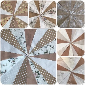 CREAM, HESSIAN, RUSTIC, FLORAL SHABBY CHIC FABRIC BUNTING.WEDDINGS.FROM 3 METERS - Picture 1 of 11