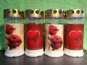 20x Memoriam 4Tage Motiv Grabkerzen |Grablicht |Öllicht |Grabschmuck |Herz| Rose - Bild 1 von 8