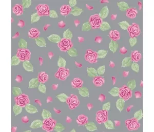Tutus & Toe Shoes - Scattered pink roses on grey 100% cotton Fabric FQ/Metre - Picture 1 of 1
