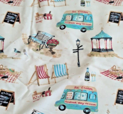 JoAnn Super Snuggle Flannel Fabric Picnic Park Ice Cream Truck 43" W x 3 Yds - Image 1 of 4