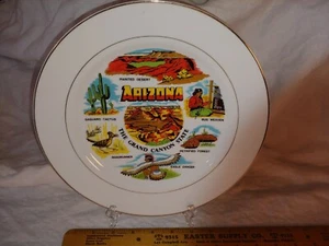 Vintage Arizona Landmarks Grand Canyon State Souvenir Plate 10 3/8in Gold Rim - Picture 1 of 6