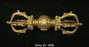 11.2" Chinese Tibet Buddhism Brass Dragon Beast Statue Phurba Dagger Holder - Picture 1 of 11