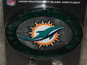 MIAMI DOLPHINS HAND-PAINTED ART GLASS NIGHT LIGHT NFL LICENSED PRODUCT NEW! - Picture 1 of 3