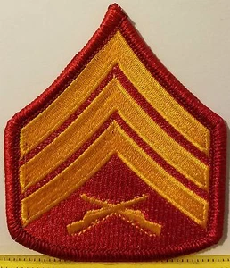 Sergeant Rank Insignia Embroidered Iron-On Patch SGT E-5 Emblem Red Border - Picture 1 of 1