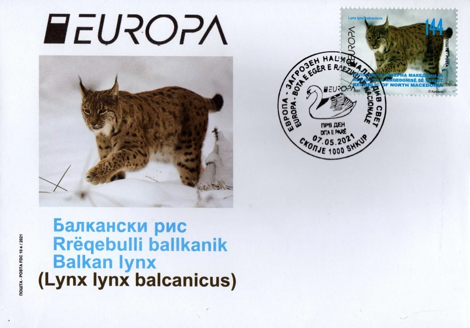 North Macedonia/2021/FDC/Endangered National Wildlife/Lynx and Owl - Image 1 of 2