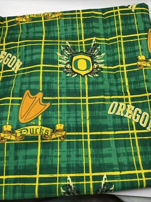 University of Oregon Ducks Cotton Fabric w Buffalo Plaid 1 Yard, Rare - Image 1 of 4