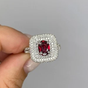 18K WEISSGOLD OVALER ROTER SPINELL & DIAMANT COCKTAILRING mit Scharnier Größe 5,75 - Bild 1 von 7