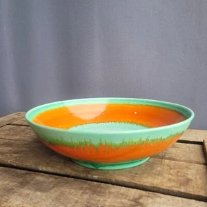 Beautiful Large Shelley Harmony Bowl Green Orange Dripware 1930s Art Deco - Picture 1 of 17