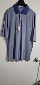 Peter Millar Mens Screen Weave Oxford Mesh Polo Large Blue White Designer Casual - Picture 1 of 11