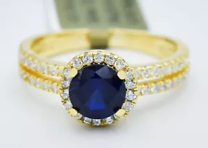 GENUINE 1.20 Cts BLUE & WHITE SAPPHIRE RING .925 Silver (YELLOW) - NEW WITH TAG - Picture 1 of 3
