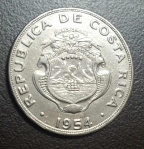 1954 Costa Rica 2 Colones Large Stainless Steel Vintage Coin KM 187.1 Cover