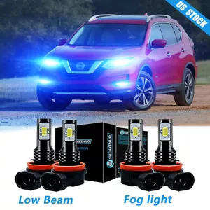 For Nissan Rouge 2009 - 2019 LED Headlight Low Beam + Fog Light Bulbs 8000K Blue - Picture 1 of 12