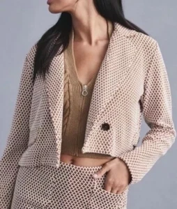 Anthropologie Maeve Knit Blazer Sz XL Copper Brown Stretch Cropped Career Jacket - Picture 1 of 14
